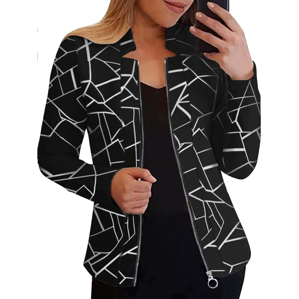 Zara Spring Retro Line Print Zip Jacket Casual Baseball Jacket
